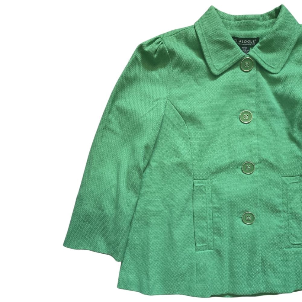 Dialogue Textured Green Lined Button Coat Jacket 3/4 Sleeve - S